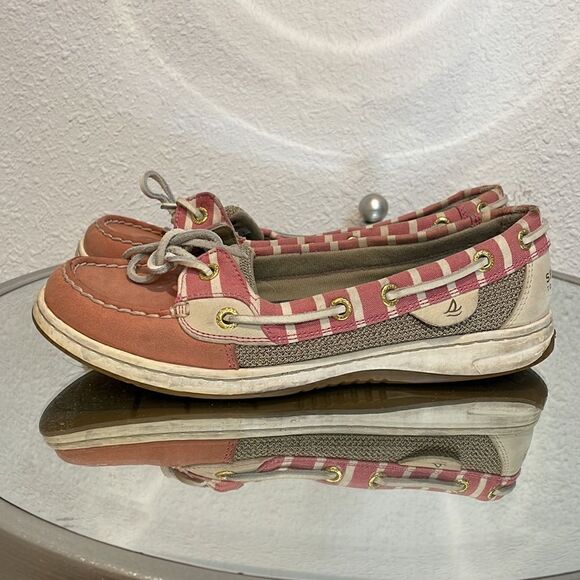 Sperry Angelfish Stripe Leather Boat Shoes pink and tan size 7.5 - Picture 3 of 9